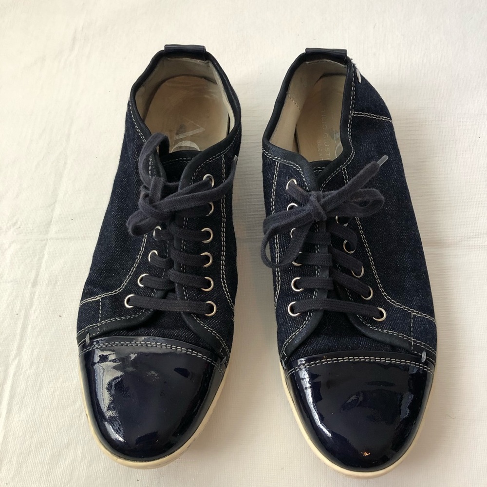 AGL blue denim fashion sneakers womens 37.5 Style N910013 Patent Leather CapToe